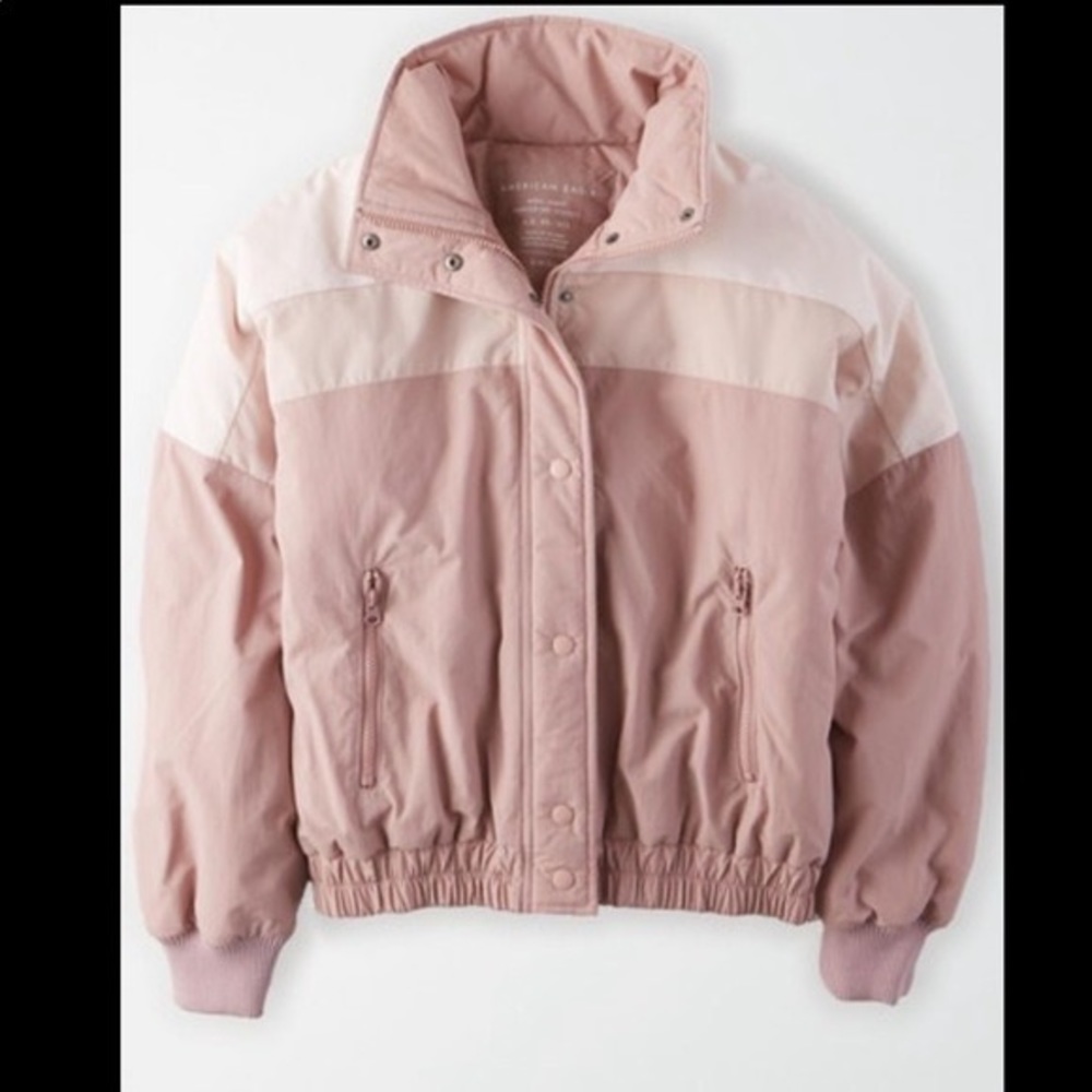 American Eagle NWOT Tri-Color Mauve Puffer Zip-Up Jacket XS